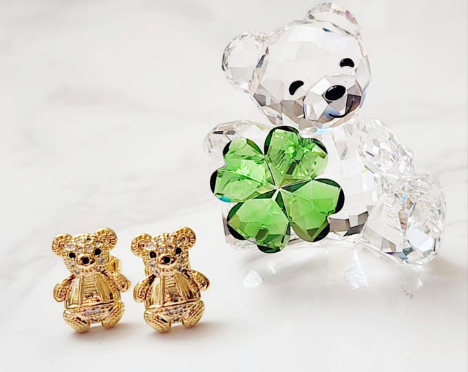 Teddy Bear Earrings, Cute Gold Teddy Bear Earrings, Minimalist Earrings, Gold Plated Minimalist Earrings