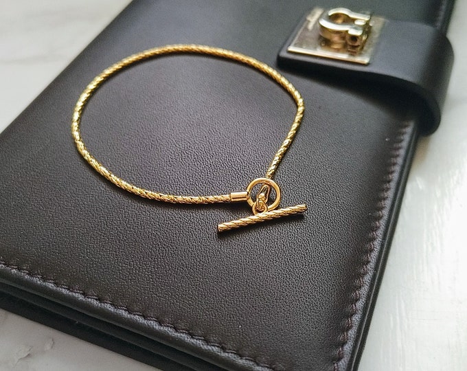 Dainty Gold  Thread Bracelet, Gold over Silver Bracelet, Minimalist Bracelet,  Toggle Bracelet, 925 Sterling Silver Bracelet