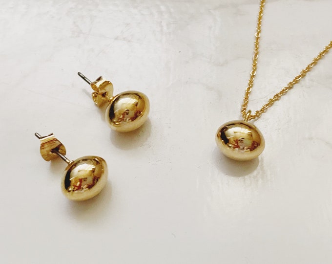 Ball Gold Earrings, Oval Gold earrings, Simple Earrings, Minimalist Earrings, Gold Plated Minimalist Earrings
