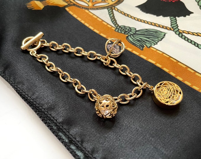 Gold Charm Bracelet, Rose Charm Bracelet, Gold Link Bracelet, Chunky Bracelet, Gold Layering Bracelet, Stacking Bracelet,