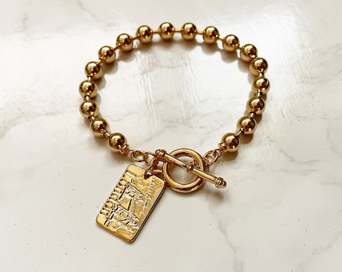 Ball Chain with Pendant Bracelet, Gold Link Chain, Stack Bracelet, Chunky Bracelet, Stacking Bracelet
