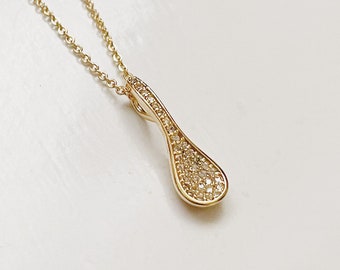 Crystal Spoon Pendant Necklace, Cute Gold Necklace, Chrystal Necklace, Gold Plated Minimalist Necklace