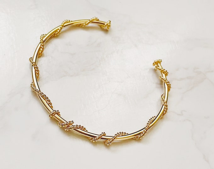 Twisted Gold Cuff Bracelet, Minimalist Bracelet, Stacked bracelet, Simple Gold Bracelet, Everyday Bracelet