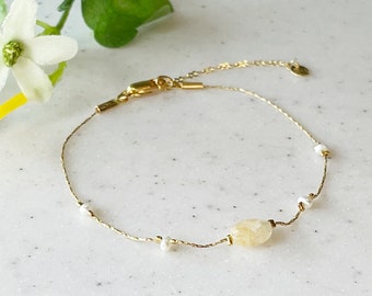 Bracelet en pierre d’Aventurine jaune, bracelet en pierre naturelle, bracelet minimaliste
