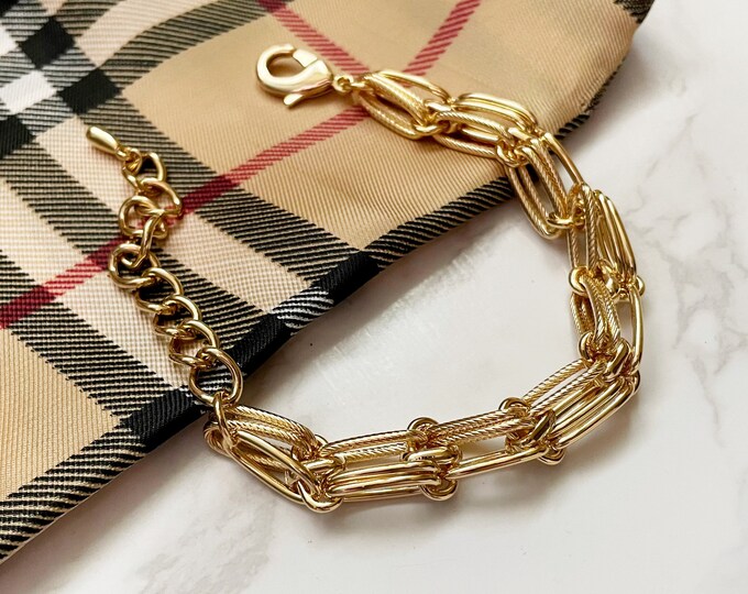 Multi Ring Gold Chain Bracelet, Chunky Bracelet, Gold Link Bracelet, Gold Chain Bracelet, Gold Layering Bracelet, Stacking Bracelet,