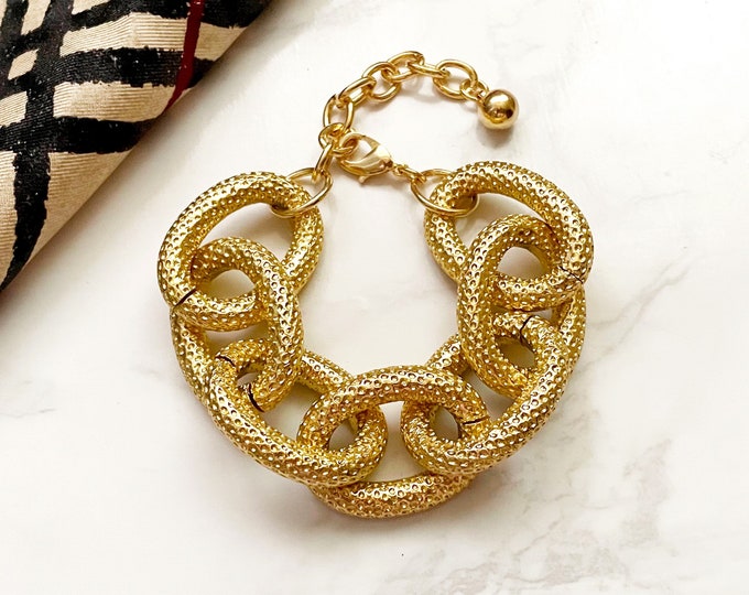Dotted Chunky Gold Chain Bracelet, Super Bold Party Bracelet, Gold Link Bracelet, Luxurious Bracelet, Heavy Chunky Bracelet