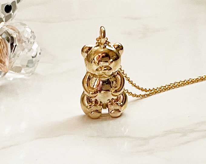 Teddy Bear Pendant Necklace, Cute Gold Necklace, Minimalist Necklace, Gold Plated Minimalist Necklace