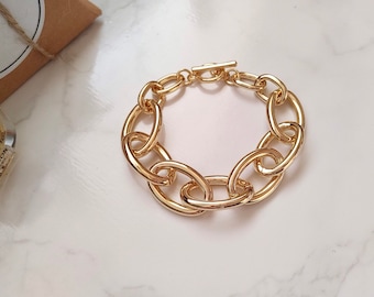 Big Chunky Gold Chain Bracelet, Stack Bracelet, Gold Link Bracelet, Chunk Bracelet, Gold Layering Bracelet, Stacking Bracelet,