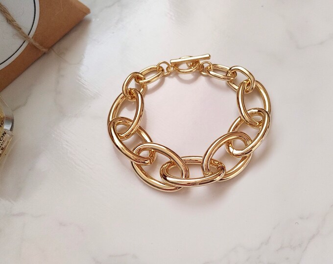 Big Chunky Gold Chain Bracelet, Stack Bracelet, Gold Link Bracelet, Chunk Bracelet, Gold Layering Bracelet, Stacking Bracelet,