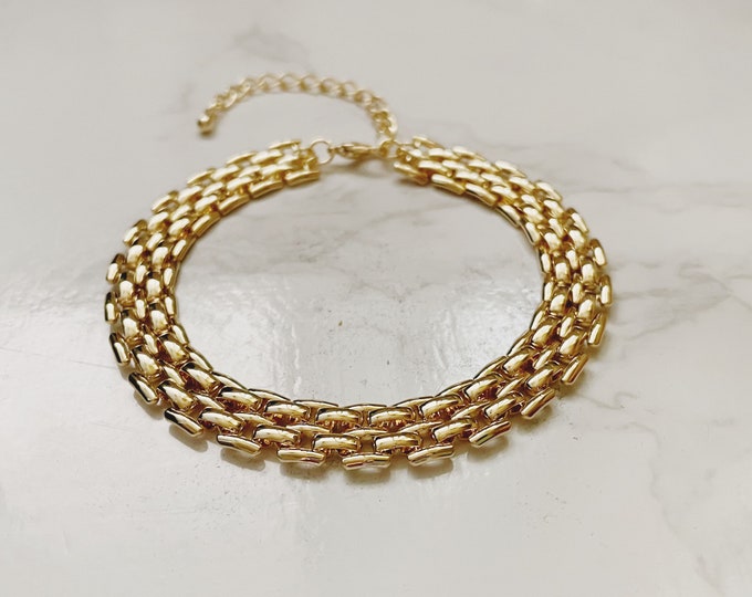 Flat Chain Bracelet, Gold Link Bracelet, Mimalist Gold Bracelet, Gold Flat Chain Bracelet, Simple Bracelet, Everyday Bracelet