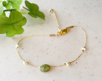 Bracelet en pierre vésuvianite verte, bracelet en pierre naturelle, bracelet minimaliste