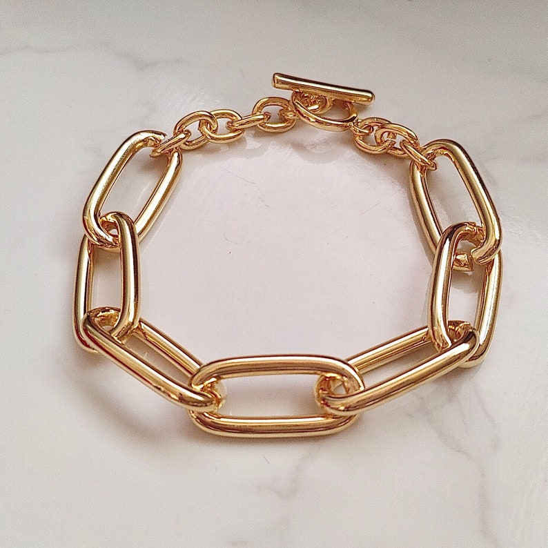 Paperclip Chain Bracelet, Gold Link Chain, Stack Bracelet, Chunky ...