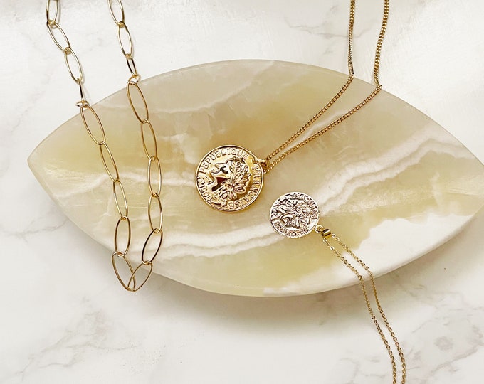 Layered Coin Pendant Necklaces, Coin Necklace Set, Medallion Necklace, Layered Coin and Chain Necklace.