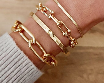 Paperclip Chain Bracelet, Gold Link Chain, Stack Bracelet, Chunky Bracelet, Gold Layering Bracelet, Stacking Bracelet,