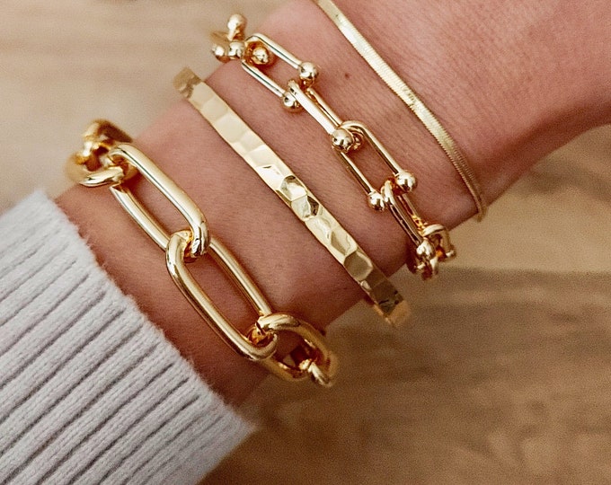 Paperclip Chain Bracelet, Gold Link Chain, Stack Bracelet, Chunky Bracelet, Gold Layering Bracelet, Stacking Bracelet,