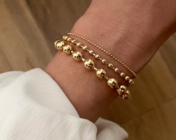 3 Layered Gold Ball Chain Bracelet, Gold Bead Bracelet, Minimalist Bracelet,  Triple Chain Bracelet