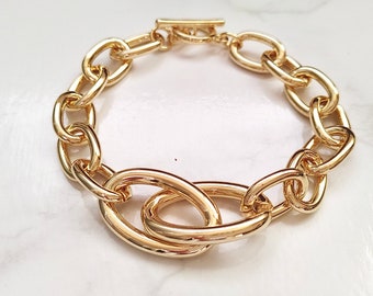 Big Chunky Gold Chain Bracelet, Stack Bracelet, Gold Link Bracelet, Chunk Bracelet, Gold Layering Bracelet, Stacking Bracelet,