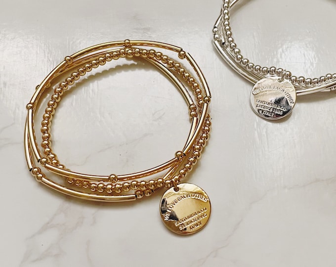 Elastic Layered Gold Bracelet Set, Triple Gold Bracelet, Layered Gold Bracelet, Minimalist Bracelet
