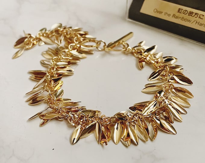 Gold Leafy Chain Bracelet, Stacked Bracelet, Gold Beads Bracelet, Party Bracelet, Gold Charm Bracelet, Elegant Bracelet,