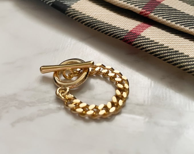 Gold Flat Curb Chain Ring, Minimalist Ring,  Stacking Ring, 14k plated Ring