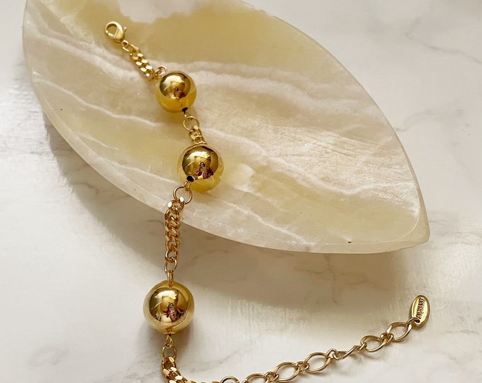 Three Ball Chain Bracelet, Gold Bead Bracelet, Minimalist Bracelet,  Stack Bracelet