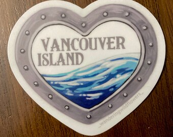 Etiqueta engomada de vinilo de la ventana del corazón de la isla de Vancouver