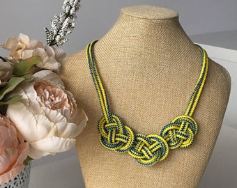 Knotted neckace- Rope necklace- Chunky Necklace- Sweden necklace- Statement necklace- Ukraine necklace- Rope jewelry- Necklace for her