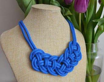 Collar tribal azul- collar de cuerda- collar de nudo- collar náutico- collar de la cuerda- joyería de la cuerda- collar de ganchillo- regalo de Navidad para ella