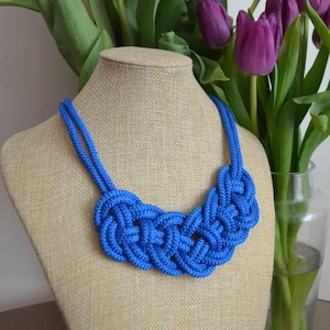 Blue tribal necklace- Rope necklace- Knot Necklace- Nautical necklace- Bib necklace- Rope jewelry- Crochet necklace- Christmas gift for her