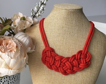 Red statement necklace- Tribal necklace- Knot Necklace- Bib necklace- Nautical necklace- Christmas necklace- Valentines day gift for her