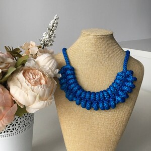 Blue rope necklace- OOAK necklace- Knot Necklace- Bib necklace- Chrochet necklace- Nautical necklace- Necklace for her-  Christmas gift