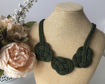 Statement necklace- Rope necklace-  Khaki necklace- Nautical necklace- Rope jewelry- Knot necklace- Crochet rope necklace- Christmas gifts