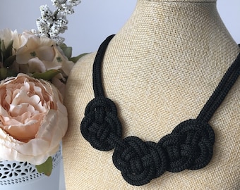 Black crochet necklace- Black rope necklace- Rope knot Necklace- Nautical necklace- Bib necklace- Rope jewelry- Christmas gift for her