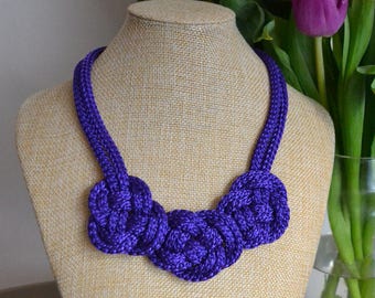 Purple nautical necklace-  Rope knot necklace- Crochet necklace- Knotted Necklace- Bib necklace- Rope jewelry- Christmas gift for her