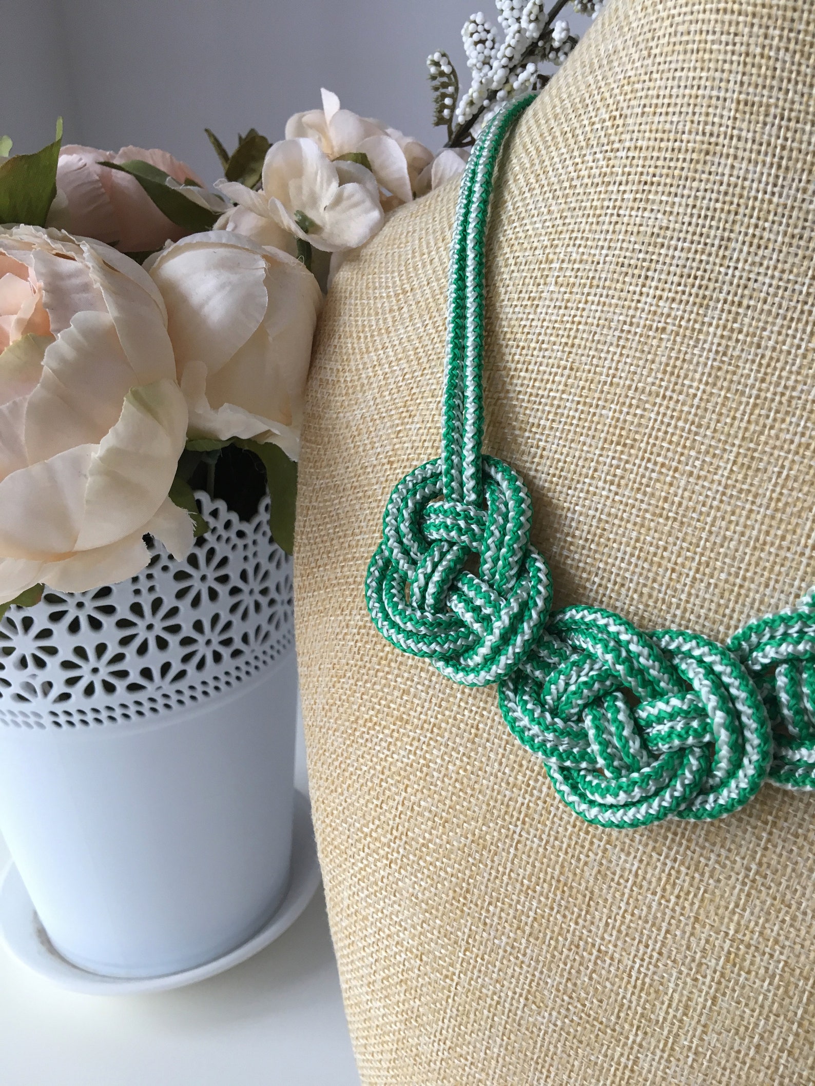 Rope Knotted Necklace Green Necklace Rope Necklace Knot Etsy