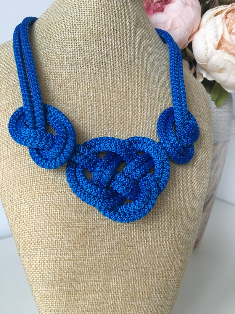 Blue Necklace Rope Necklace Knot Necklace Nautical Etsy