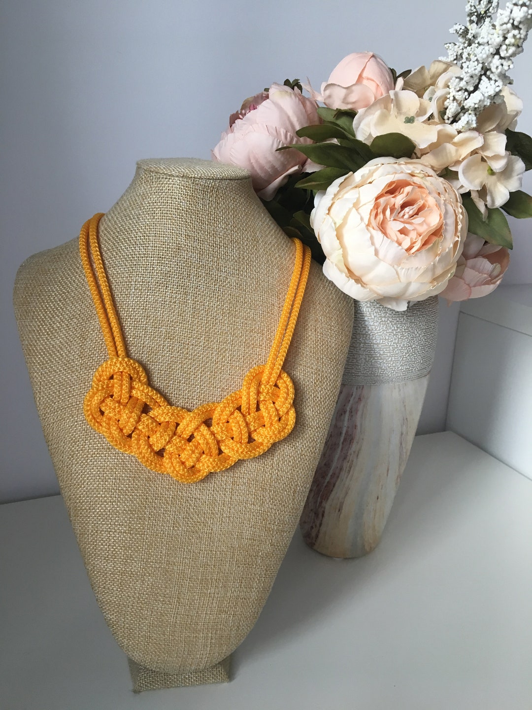 Rope Knot Necklace Yellow Rope Necklace Statement Necklace Etsy