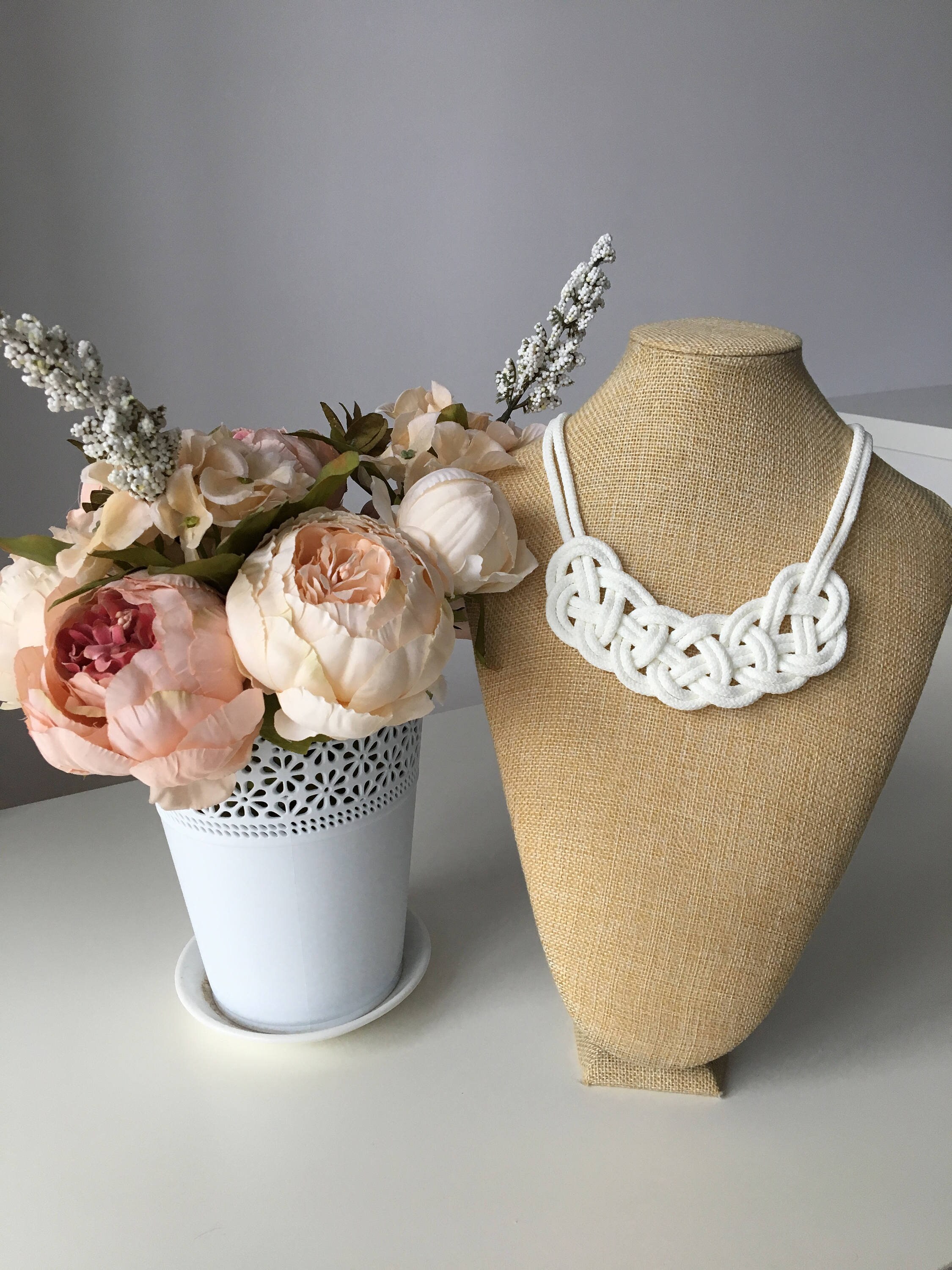 White Rope Necklace White Knot Necklace Bib Necklace Etsy