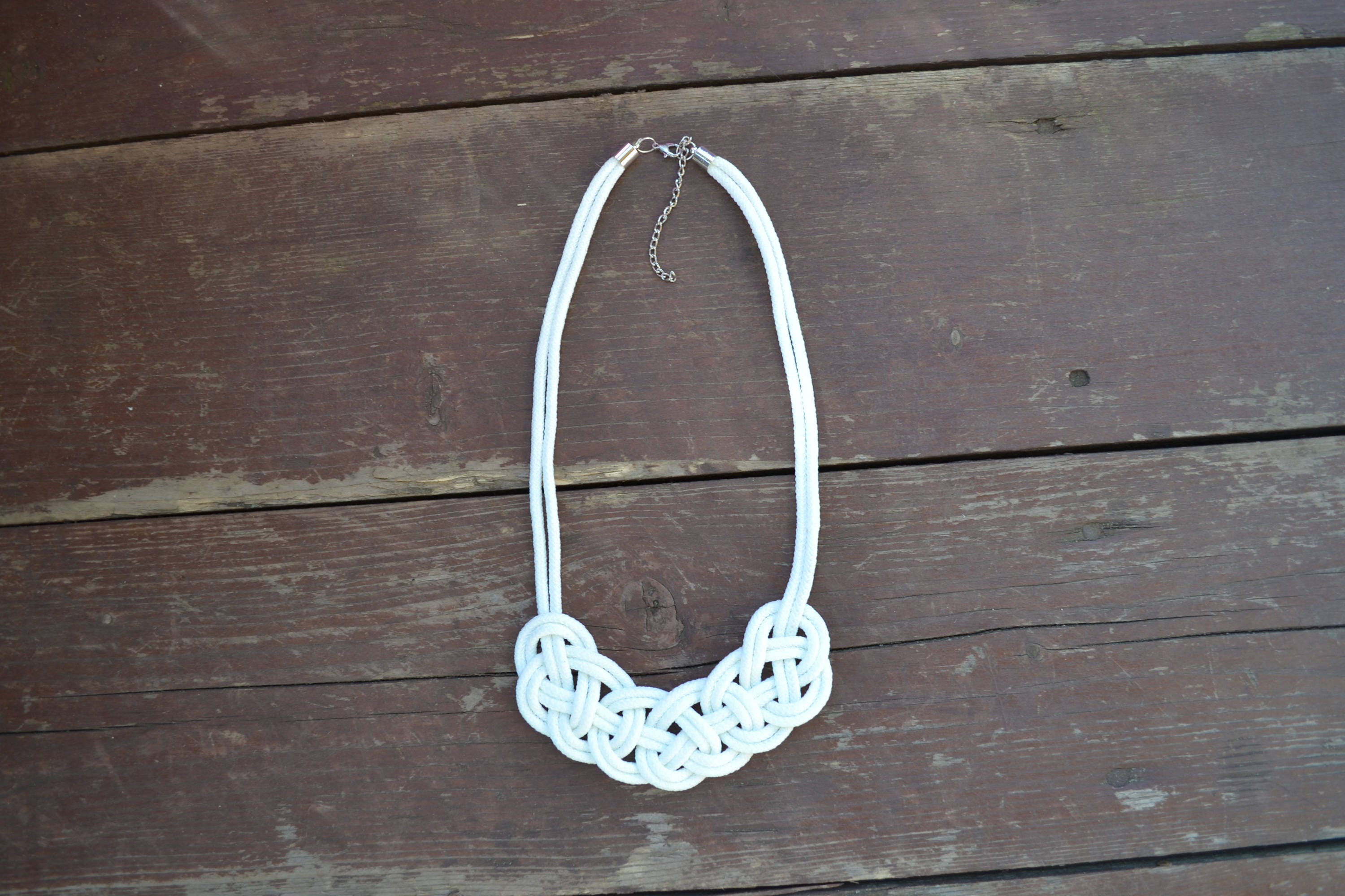 White Rope Necklace White Knot Necklace Bib Necklace Etsy