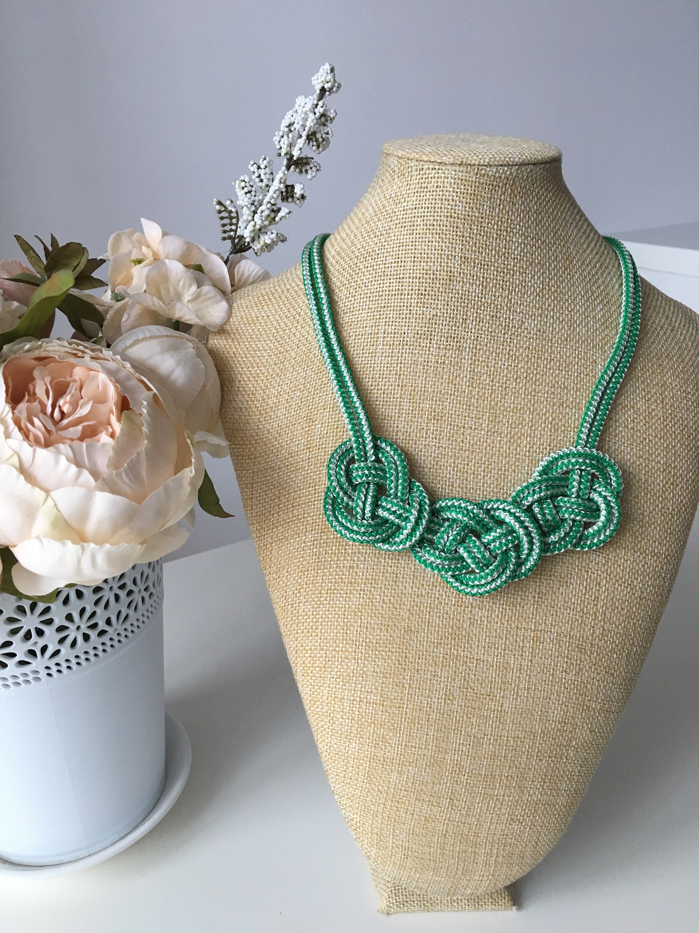 Rope Knotted Necklace Green Necklace Rope Necklace Knot Etsy