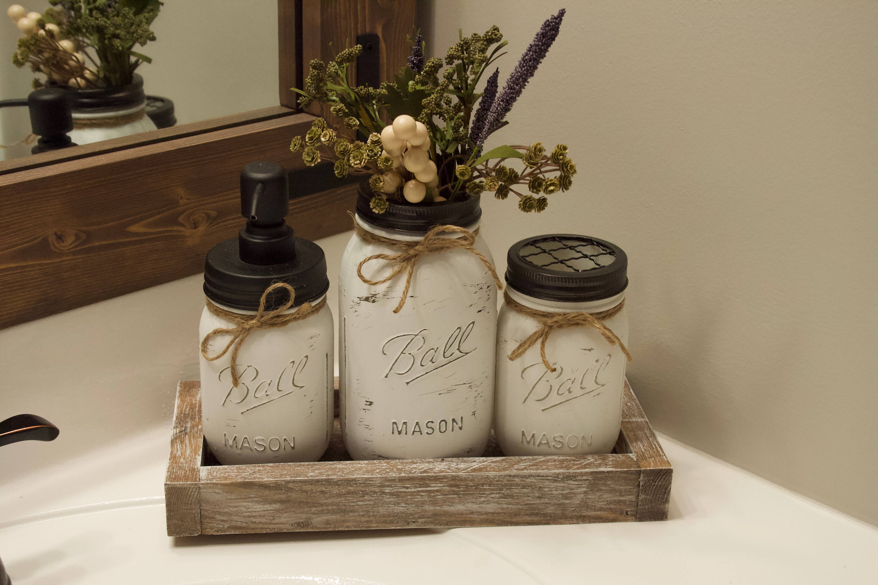 Mason Jar Bathroom Set, Mason Jar Decor, Mason Jar, Rustic Bathroom ...