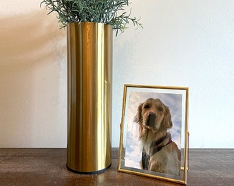 Pet Urn Vase With Matching Frame in Metallic Gold