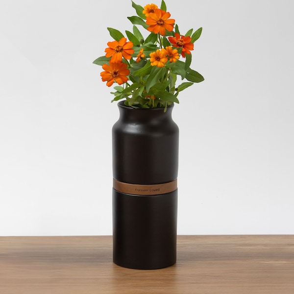Modern Pet Urn Vase, Custom Engraved Wood, Cat or Dog Ashes