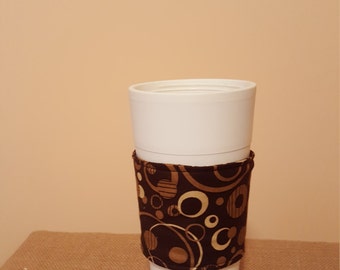 Fabric coffee cozy/cup holder/coffee cup sleeve- Chocolate and cream