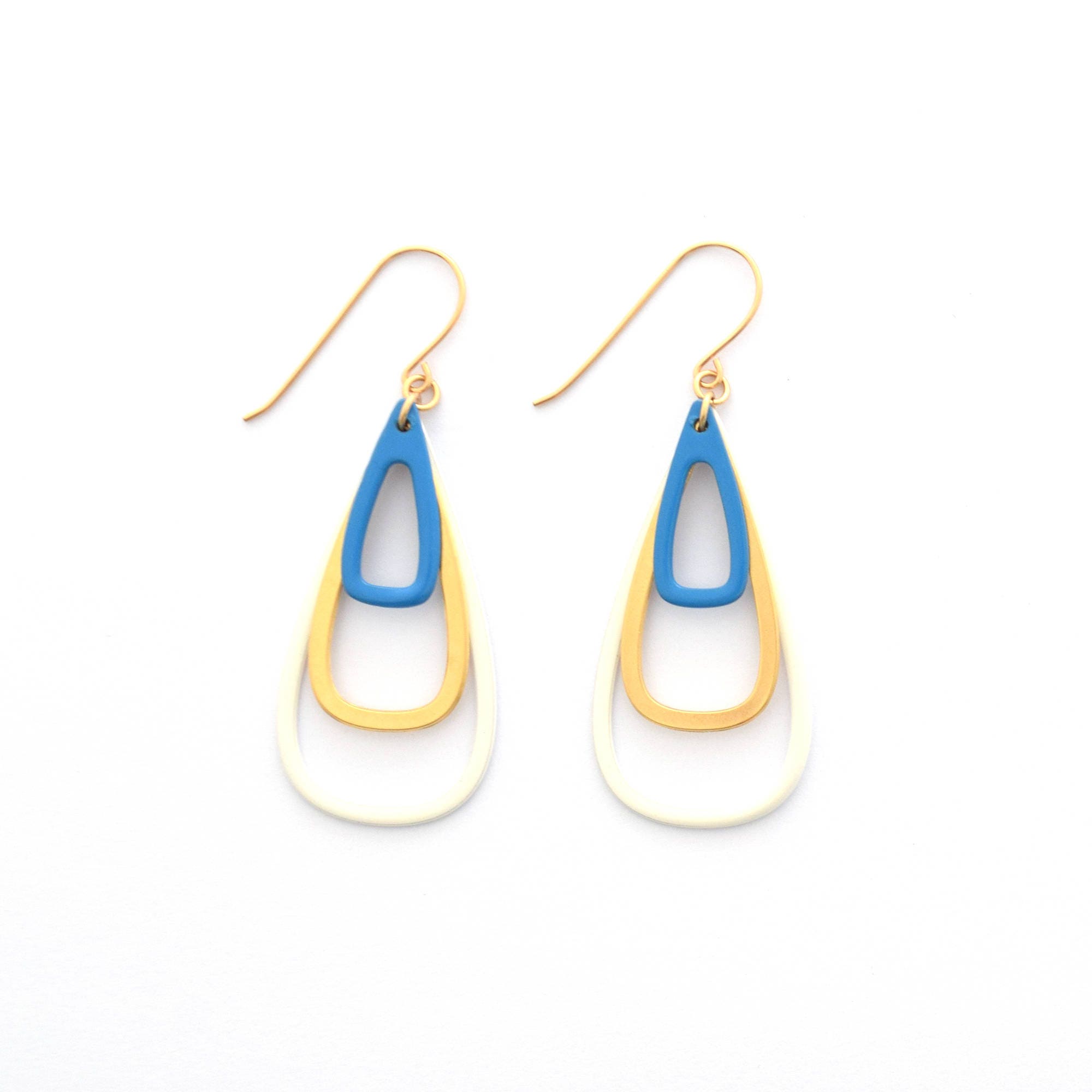 Drop Earrings Classic Earrings White-Gold-Blue Earrings | Etsy