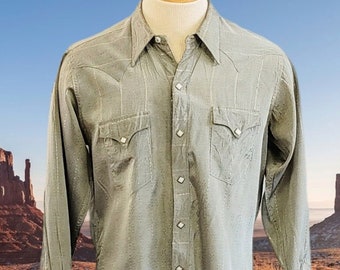 Vintage 50s Rockmount Western Shirt, Sharkskin Shirt with Gold Thread and Diamond Pearl Snaps