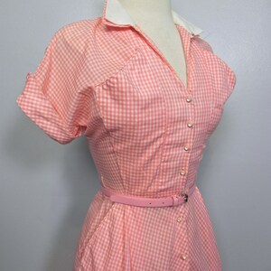 Vintage 40s 50s Pink Gingham Dress / So Cute Two Tone Dress with Pockets and Belt SM image 7