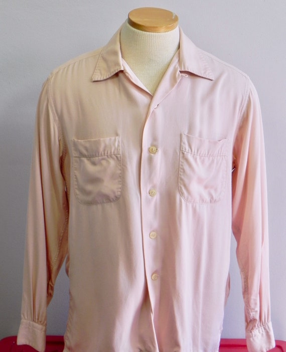 Vintage 40s 50s Men's Shirt , Killer Pink Gab Top… - image 5