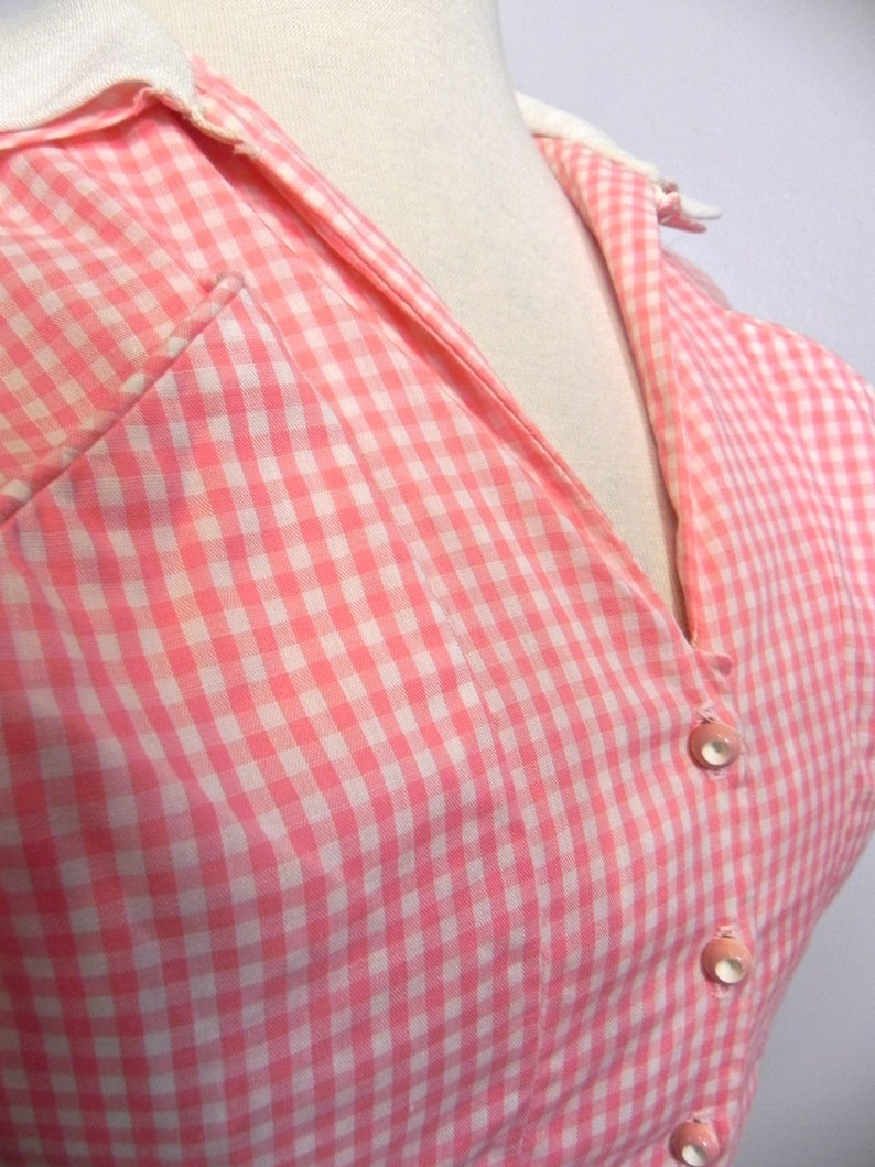 Vintage 40s 50s Pink Gingham Dress / So Cute Two Tone Dress with Pockets and Belt SM image 3