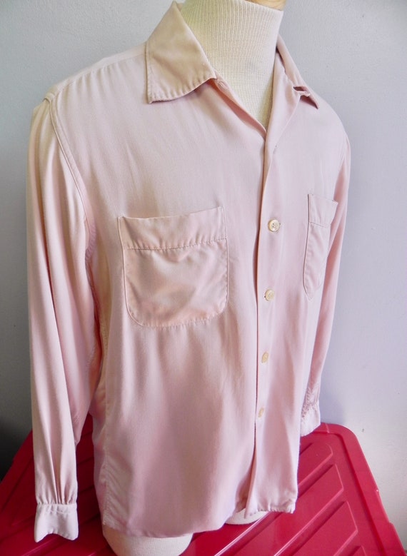 Vintage 40s 50s Men's Shirt , Killer Pink Gab Top… - image 6